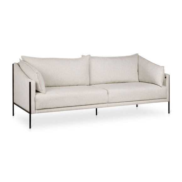 Oatmeal Fabric Sofa with Black Metal Legs