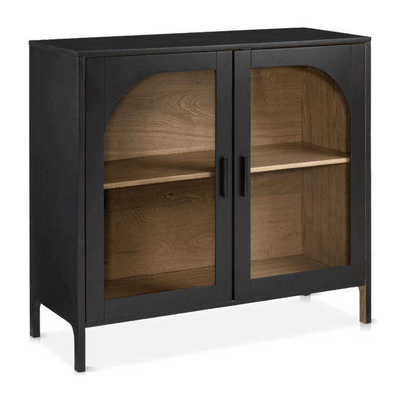 Black Wooden Buffet with Glass Doors