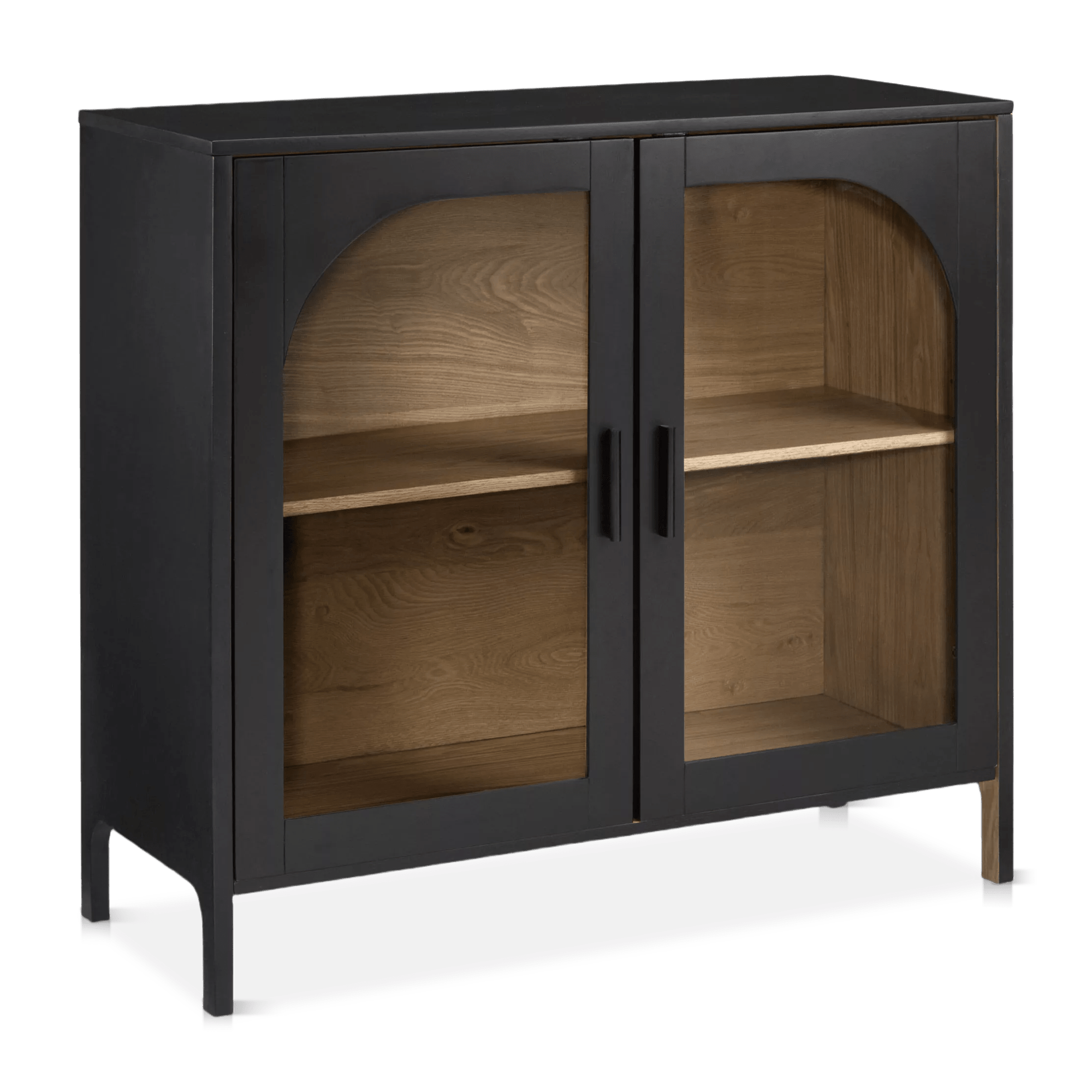 Black Wooden Buffet with Glass Doors