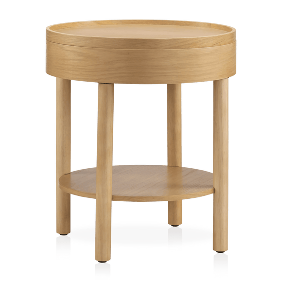 Wooden Round Side Table with Lift Top