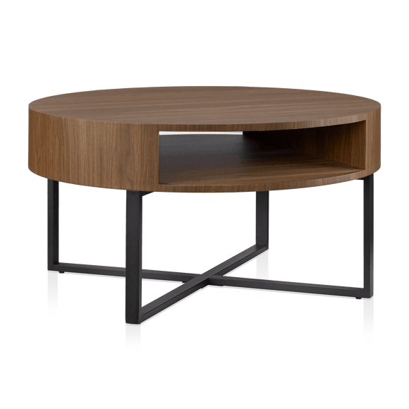 Metal and Walnut Veneer Round Coffee Table