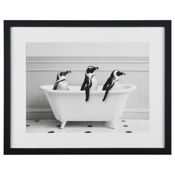 Penguins in Bathtub Printed Framed Canvas