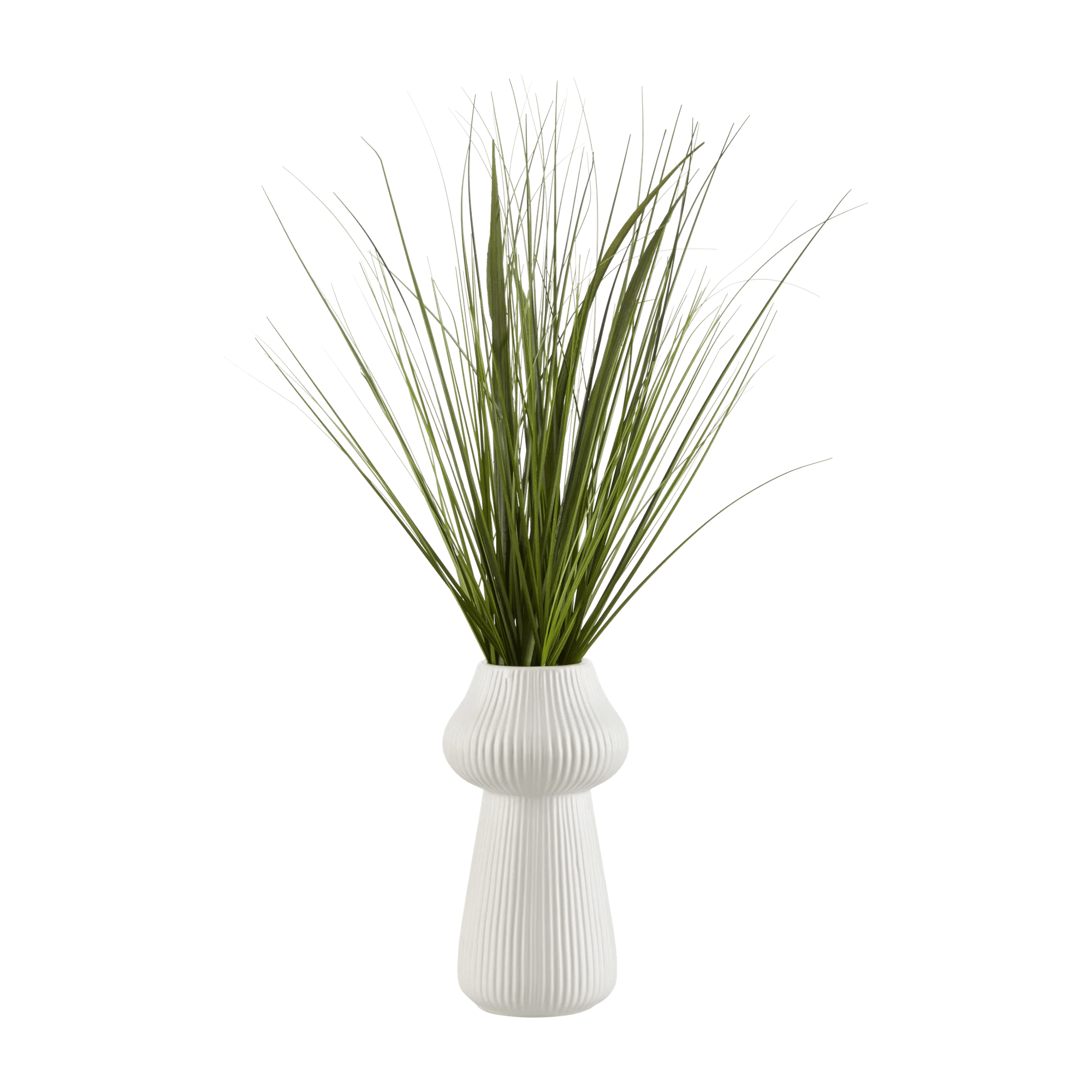 Artificial Grass in Ribbed Ceramic Vase