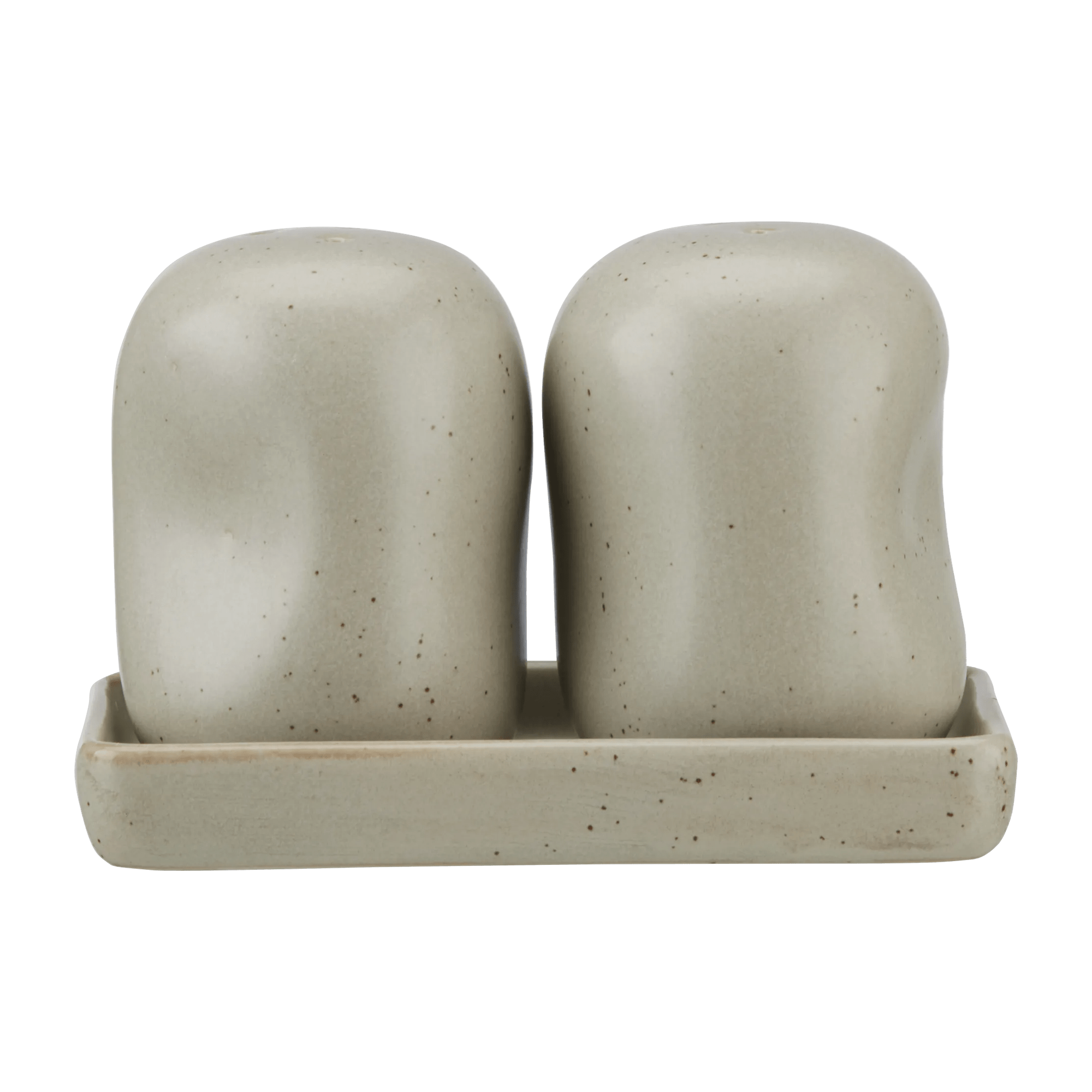 Set of Salt and Pepper Shakers on Tray