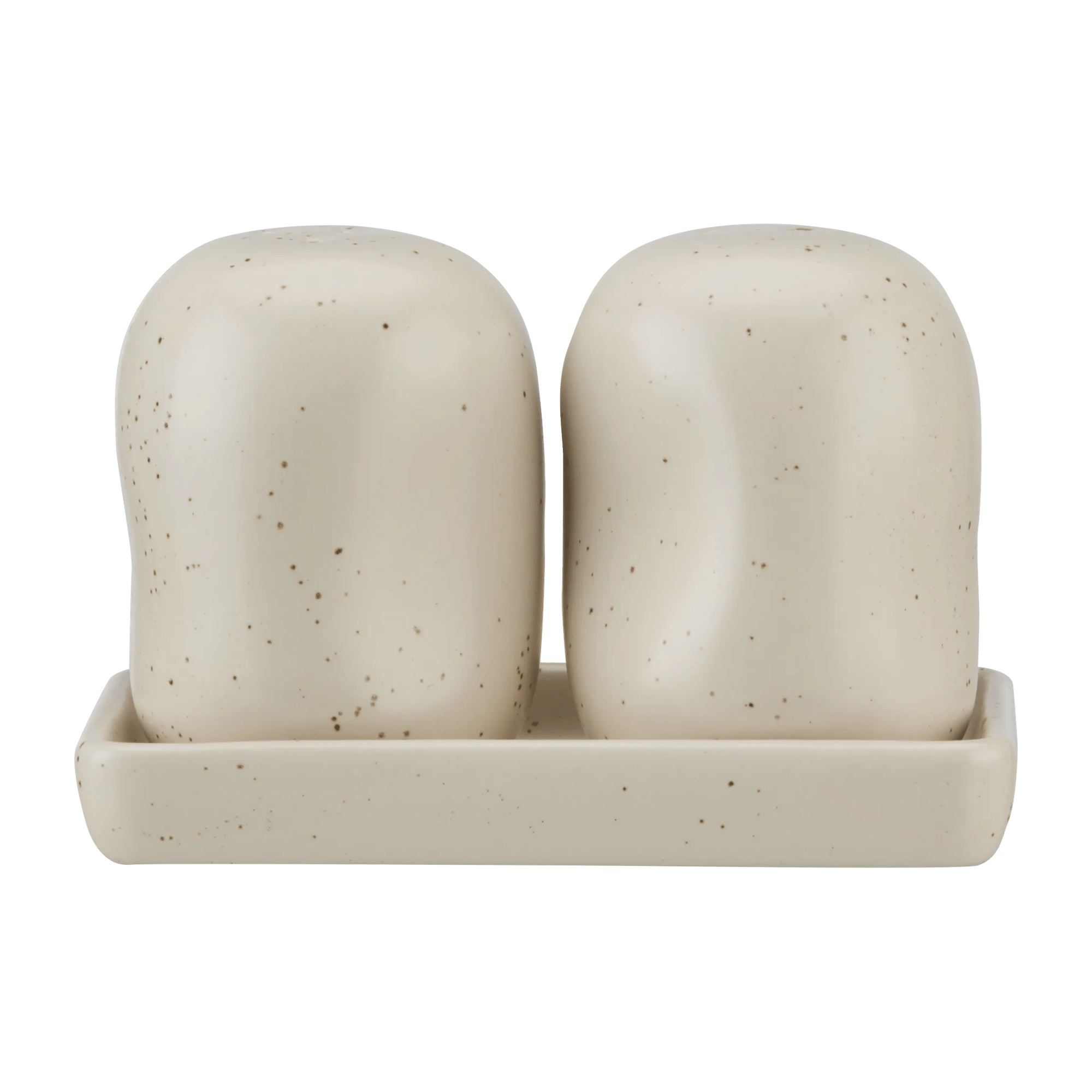 Set of Salt and Pepper Shakers on Tray