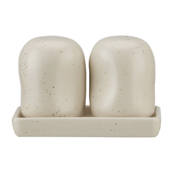 Set of Salt and Pepper Shakers on Tray
